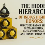 illustration showing Bharat Ratna at the top, Padma Vibhushan in the middle, and Padma Bhushan with Padma Shri at the bottom, arranged in a clear hierarchical display with the blog title text