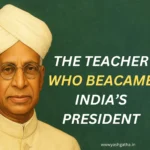 Portrait of Dr. Sarvepalli Radhakrishnan wearing a white turban and cream Nehru jacket, symbolizing his journey from teacher to President of India.
