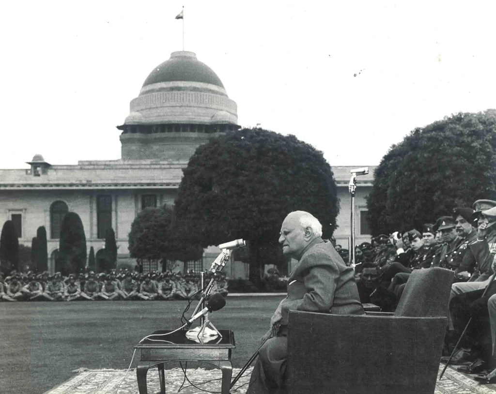 V. V. Giri, the fourth President of India, addressing a group of National Cadet Corps (NCC) cadets during a public event, with the cadets in uniform standing attentively.