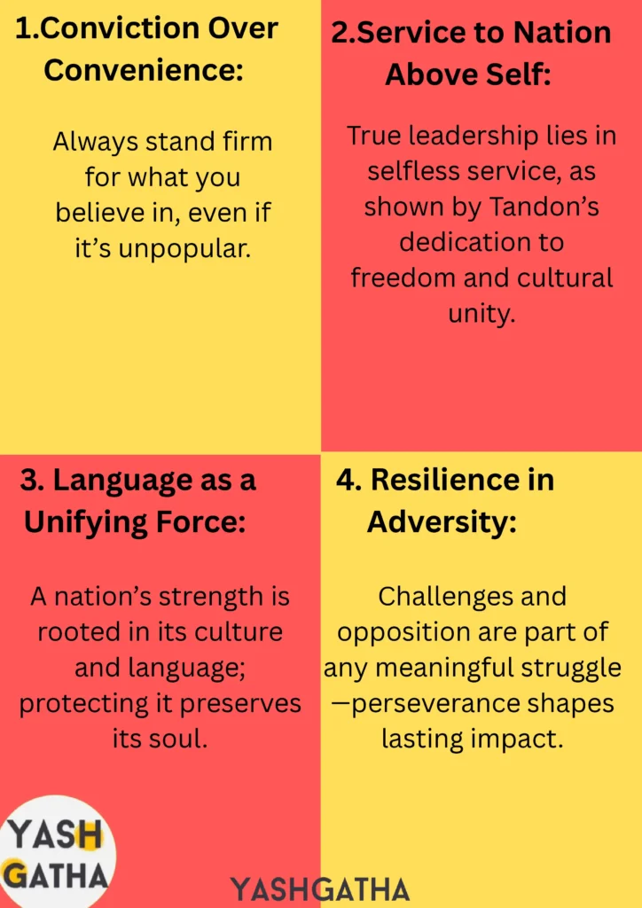 Key life lessons from Purushottam Das Tandon – conviction, service, language unity, and resilience.