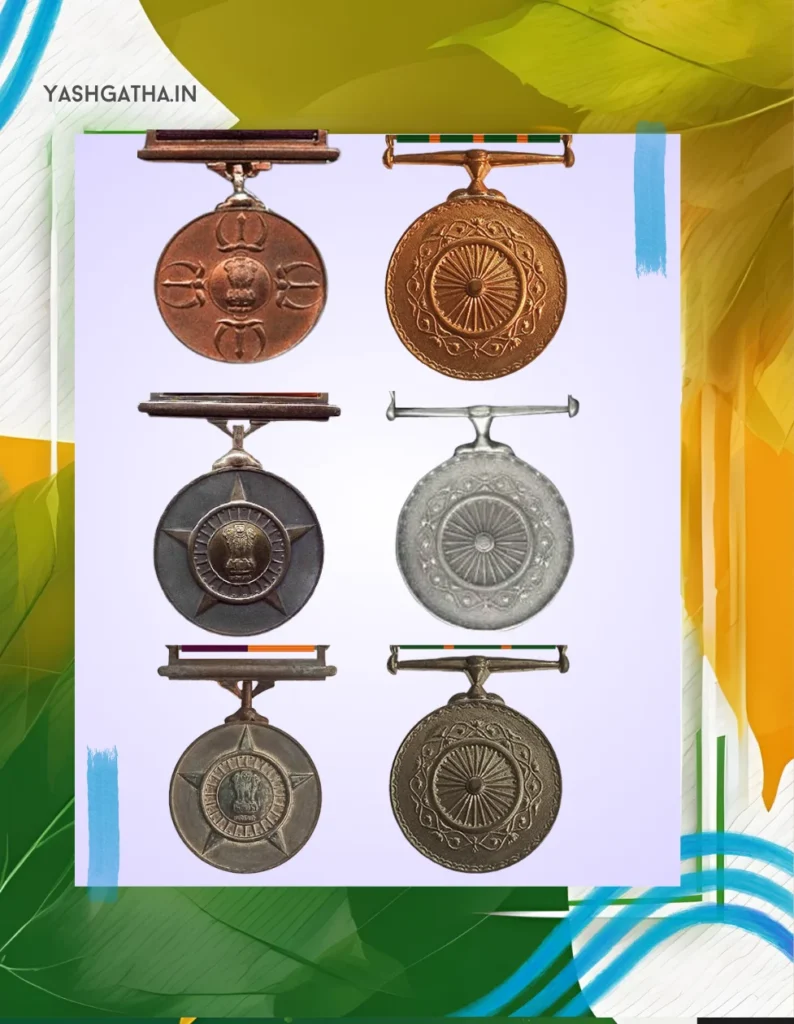 Collection of Indian gallantry medals including Param Vir Chakra, Ashoka Chakra, Maha Vir Chakra, Kirti Chakra, Vir Chakra, and Shaurya Chakra.
