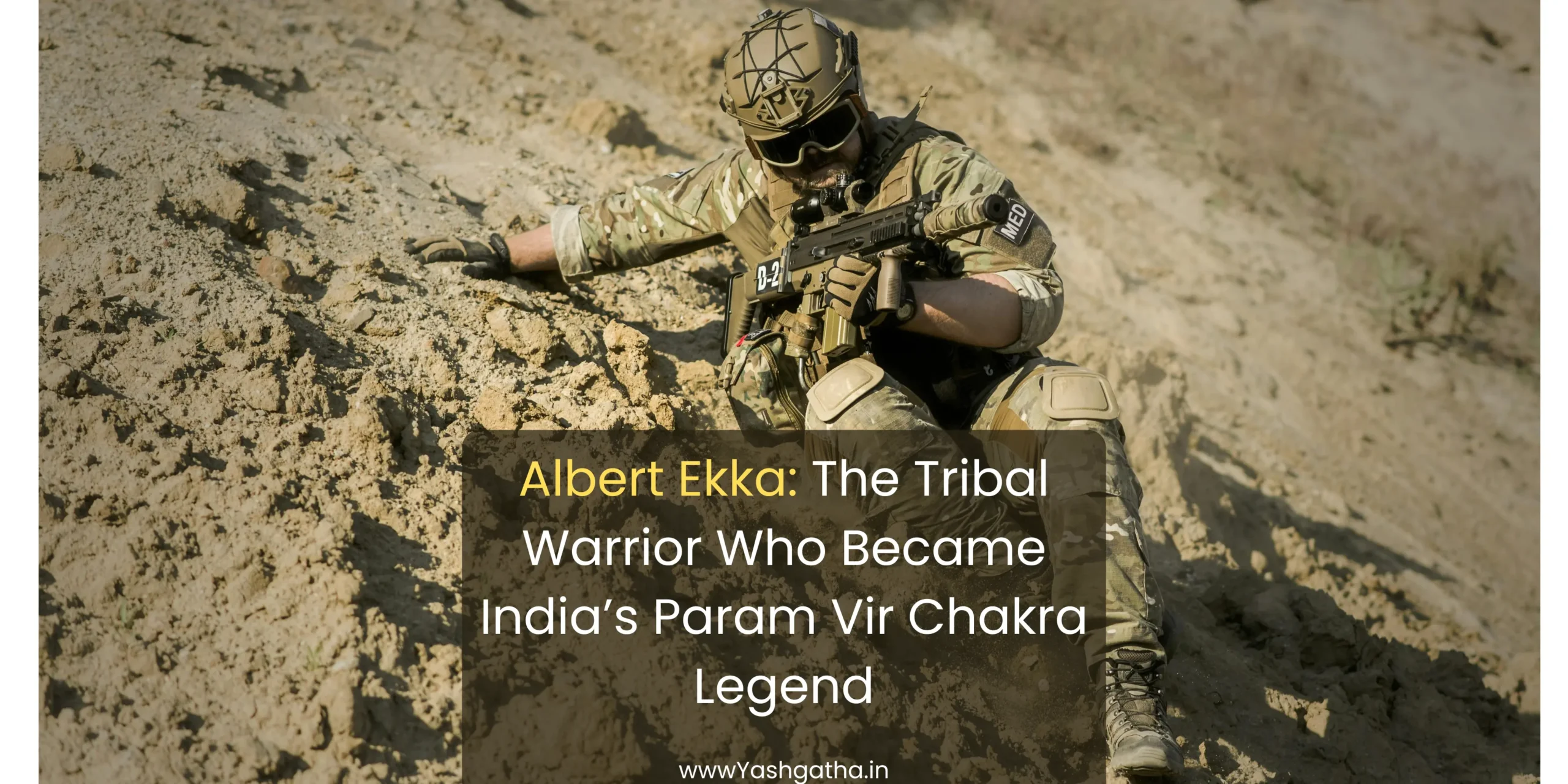 Soldier in combat gear symbolizing the bravery and sacrifice of Lance Naik Albert Ekka, Param Vir Chakra awardee