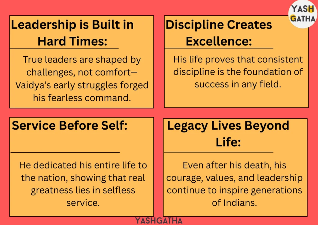 Life lessons from General A. S. Vaidya highlighting leadership, discipline, service, and legacy.