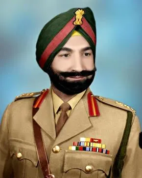 Portrait of an Indian Army officer in full dress uniform with service ribbons