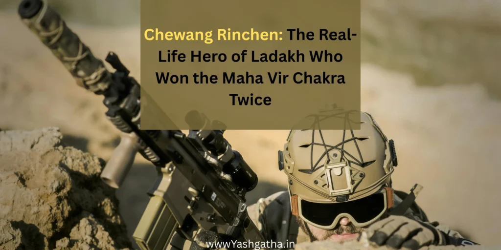 Indian Army soldier in combat gear symbolizing the courage and battlefield leadership of Colonel Chewang Rinchen, the hero of Ladakh and twice Maha Vir Chakra awardee.