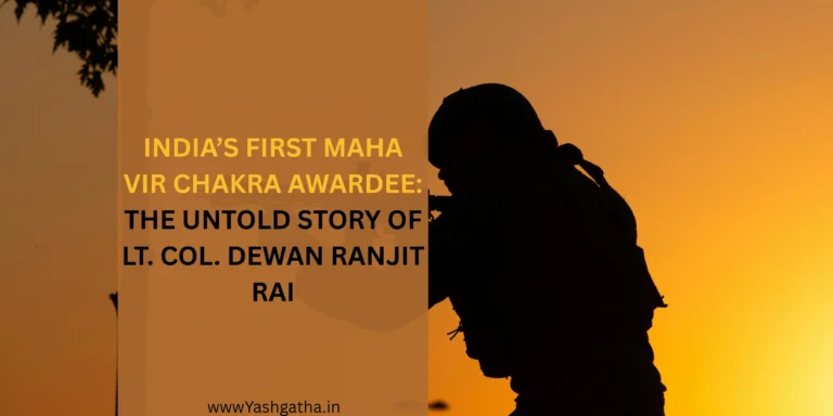 Silhouette of an Indian Army officer at sunset representing Lt. Col. Dewan Ranjit Rai, India’s first Maha Vir Chakra awardee