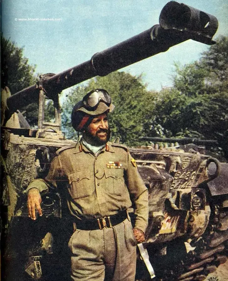 This image shows Major General Rajinder Singh “Sparrow,” one of India’s celebrated military leaders who served with distinction in World War II and commanded armoured divisions during the 1947–48 and 1965 Indo-Pak wars, earning the prestigious Maha Vir Chakra twice and later serving as a Member of Parliament.