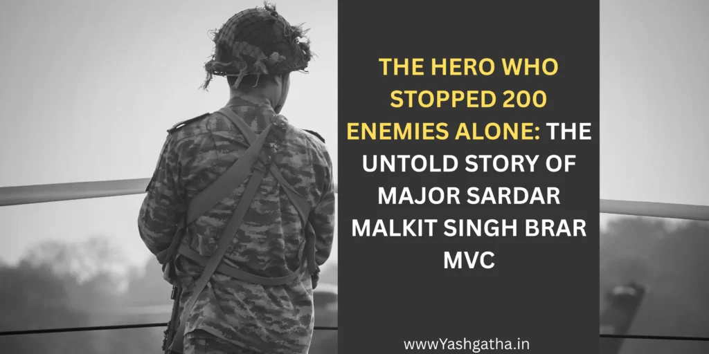 Black and white silhouette of an Indian Army soldier representing Major Sardar Malkit Singh Brar, Mahavir Chakra awardee.