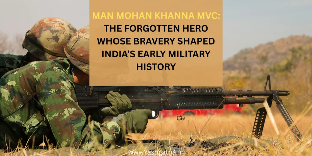 Indian Army soldiers in combat position symbolizing the bravery of Man Mohan Khanna, MVC