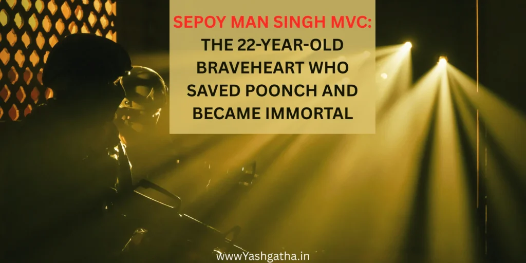 Silhouette of an Indian Army soldier under golden light symbolizing the bravery of Sepoy Man Singh, Maha Vir Chakra awardee