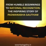 Fighter jet silhouette at sunset symbolizing the inspiring journey of Padmanabha Gautham from humble beginnings to national recognition.