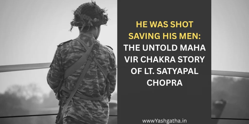 Indian Army officer standing on a post, symbolizing the bravery and sacrifice of Maha Vir Chakra awardee Lt. Satyapal Chopra
